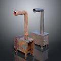 Rusted Industrial Metal Equipment With Vertical Pipes And Square Bases