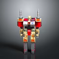 Red And Gold Mechanical Robot Figure With White Chest And Arm Cannons