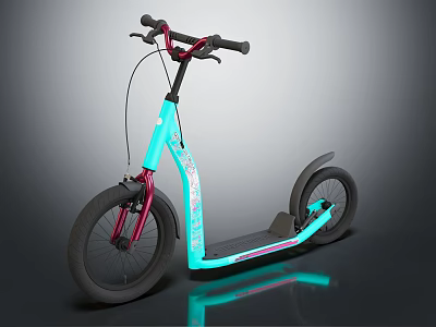 Turquoise Sports Equipment Scooter With Red Frame Black Wheels And Modern Design 3d model