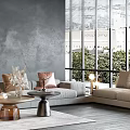 Modern Sectional Sofa And Coffee Table Set With Throw Pillows Area Rug And Large Windows 3d model