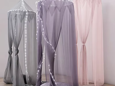 Decorative Sheer Tents With String Lights In Gray Purple Pink For Bedroom Decor 3d model