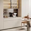 Modern White Sideboard With Open Shelves Coffee Machine And Dining Table 3d model