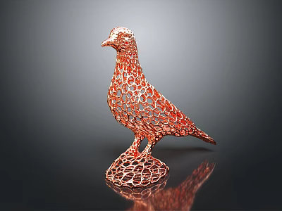 Elegant Red Perforated Dove Shaped Decorative Furniture Ornament With Metallic Base 3d model