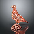 Elegant Red Perforated Dove Shaped Decorative Furniture Ornament With Metallic Base