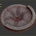 Circular Decorative Fountain Basin With Intricate Mosaic Flower Pattern And Stone Border
