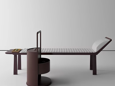 Modern Lounge Chair With White Cushion Dark Frame And Side Table With Fruits 3d model