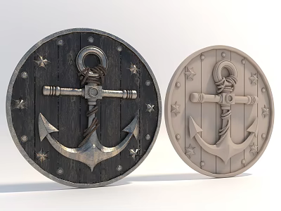 Dark And Light Circular Wall Decor With Anchor Star Design And Wooden Base 3d model