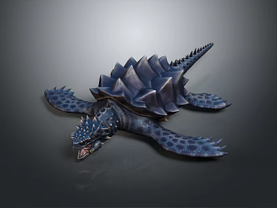 Reptile Turtle with Spiked Shell Spotted Limbs Head Spikes and Open Mouth 3d model