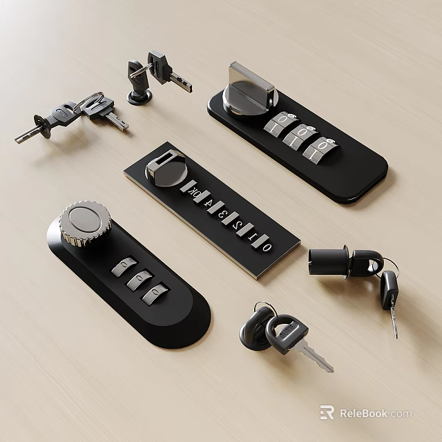 Modern Metal Combination Locks And Keys For Home Security Devices 3d model 