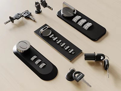 Modern Metal Combination Locks And Keys For Home Security Devices 3d model