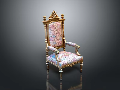 Classic Leisure Chair With Ornate Carved Frame And Floral Pattern Upholstery 3d model