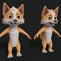Cartoon Corgi 3D Models Adorable Cheerful Standing Pose with Big Eyes Ears Character Design