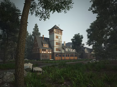 Modern single-family villa foreign villa architecture 3d model