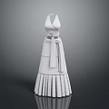 White Halter Neck Wrap Waist Dress With Belt And Pleated Striped Skirt