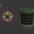 Red Circular Transparent Illuminated Device And Cylindrical Gray Striped Structure