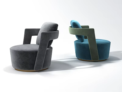 Modern Accent Chairs with Unique Geometric Armrest and Circular Base in Gray and Teal 3d model