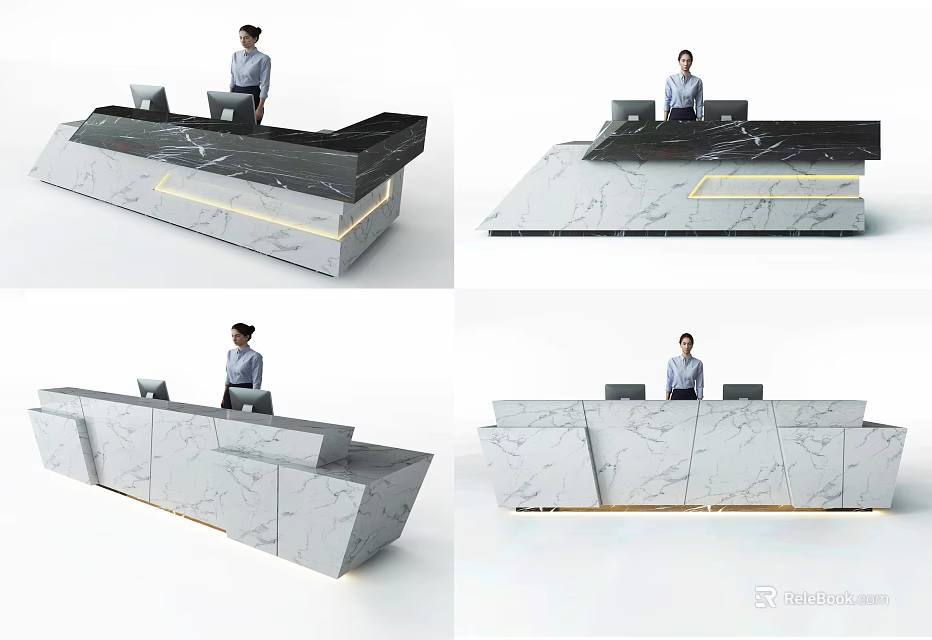 Elegant Modern Reception Desk Design With Marble Surface And LED Lighting Features 3d model