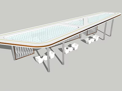Modern Outdoor Pergola Design With Transparent Roof And White Cube Seats 3d model