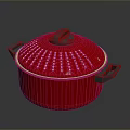 Red Cooking Pot With Perforated Lid And Two Side Handles For Kitchen Use