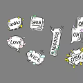 Hand Drawn Handheld Signs With Emotional Words Wow Yes Oh Love Nice OMG