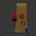 Computer Cooling Fan with Yellow Frame Red Blades Red Knobs and Blue Power Plug