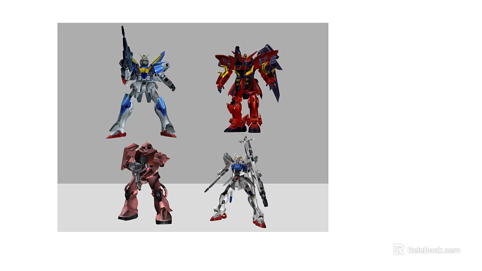 Four Colorful Robot Action Figures With Unique Designs And Mechanical Details 3d model 