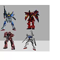 Four Colorful Robot Action Figures With Unique Designs And Mechanical Details
