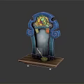 Blue Framed Stained Glass Decorative Ornament With Wooden Base For Daily Living