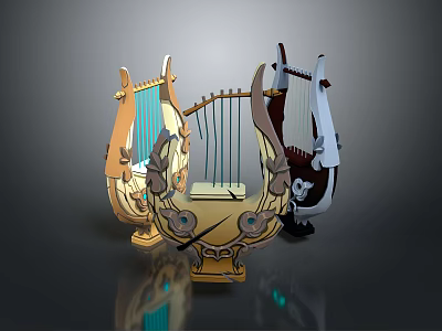 Decorative Ornate Harp Collection With Intricate Designs And Color Variations 3d model