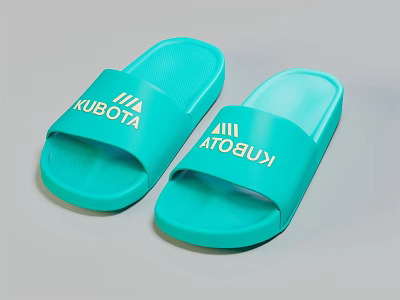 Open Toe Blue Kubota Slippers Comfortable Casual Footwear With Logo 3d model