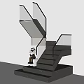 Modern Staircase With Glass Railing Dark Steps And Small Doll Sitting At Base