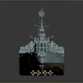 Detailed Military Warship Model With Deck Turrets And Gray Hull Design