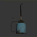 Vintage Blue Oil Can with Metal Spout and Handle Rusty Surface on Dark Background
