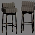Modern Light Toned Velvet Bar Stools with Vertical Tufted Padded Seats and Dark Slim Legs