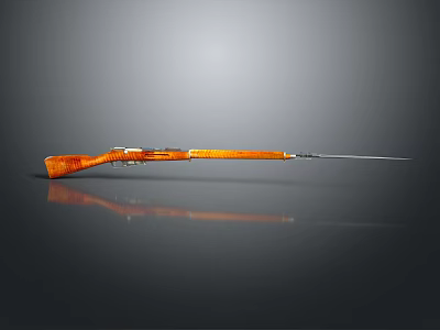 Vintage Long Gun Weapon Featuring Orange Wooden Stock And Extended Barrel 3d model