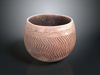 Handcrafted Ceramic Bowl Sculpture Carving With Herringbone Pattern Surface Design 3d model