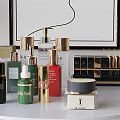 Luxury Perfume and Cosmetics Collection With Various Bottles and Gold Accents