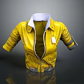 Yellow Leather Jacket with White Collar Zipper Closure and Printed Text Design 3d model