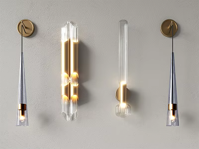 Modern Wall Sconces With Glass Shades And Gold Metal Bases Mounted On Wall 3d model