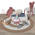 Cute Children's Dolls Including Ballerina Pink Plush And Zebra Striped Toys On Round Play Rug