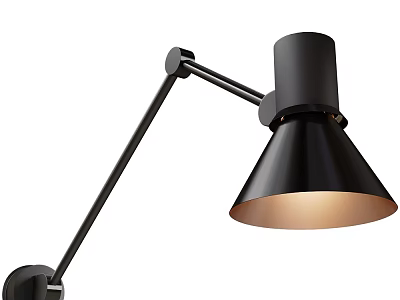 Modern Black Wall Lamp With Adjustable Arm And Conical Shade Warm Light 3d model