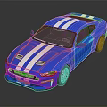Blue Sports Car With White Racing Stripes Sleek Exterior Design And Shiny Finish