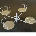 Leisure Chair Featuring White Metal Frame And Round Natural Wood Seat