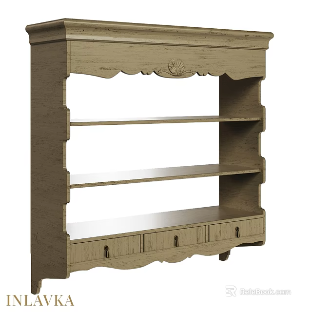 Decorative Light Wood Cabinet With Carved Details Drawers And Open Shelves 3d model 