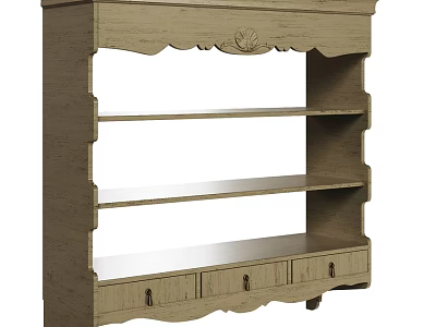 Decorative Light Wood Cabinet With Carved Details Drawers And Open Shelves 3d model