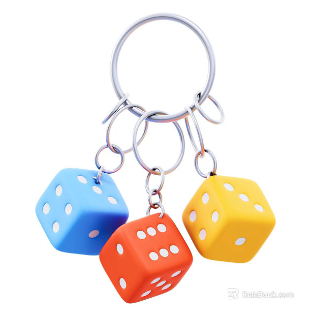 Colorful Dice Shaped Keychains Decorative Ornament Set for Home Car Accessory Decoration 3d model 