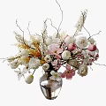 Transparent Glass Vase With White And Pink Flowers And Decorative Branches