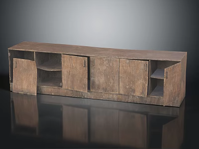 Rustic Natural Wood Storage Cabinet With Multiple Doors And Shelves Design 3d model