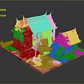 Traditional Thai Architecture Model With Intricate Roof And Red Base Platform