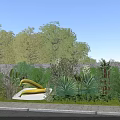 Rural Landscape With Stone Wall Lush Green Plants Bananas And Path